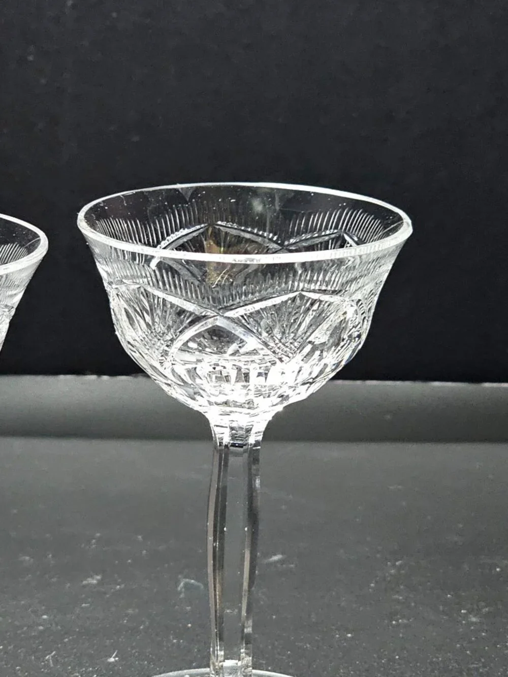 2 Vintage Bohemian Cut Crystal Cordial Glass 2oz Liqueur Stemware Elegant Barwar